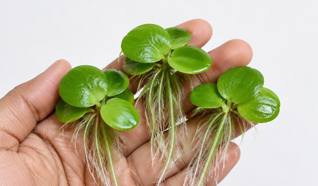 Amazon Frogbit Limnobium Laevigatum — live aquarium plant held in hand, Anubias.in