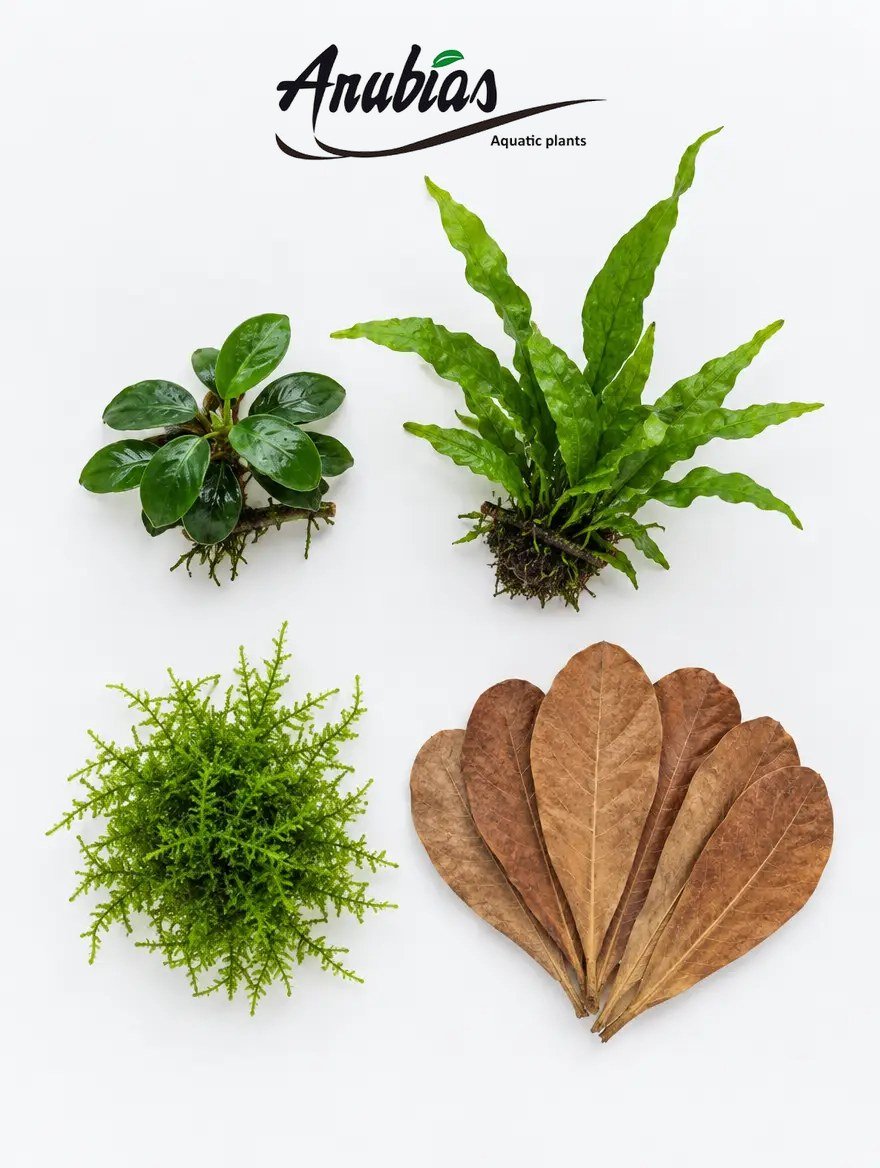 Betta Low-Tech Kit: Anubias Nana, Java Fern, Java Moss and Indian almond leaves